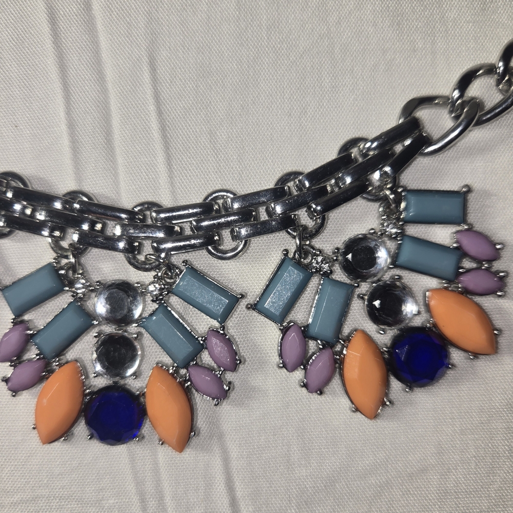 Silver and Purple Floral Statement Necklace - Picture 3 of 5